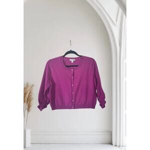 New York & Company Purple Long Sleeves Buttons Down Cardigan Large